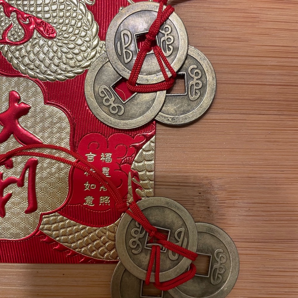 Chinese New Year Red Lucky Money Envelope 3 Feng Shui Coin Set - Picture 6 of 11